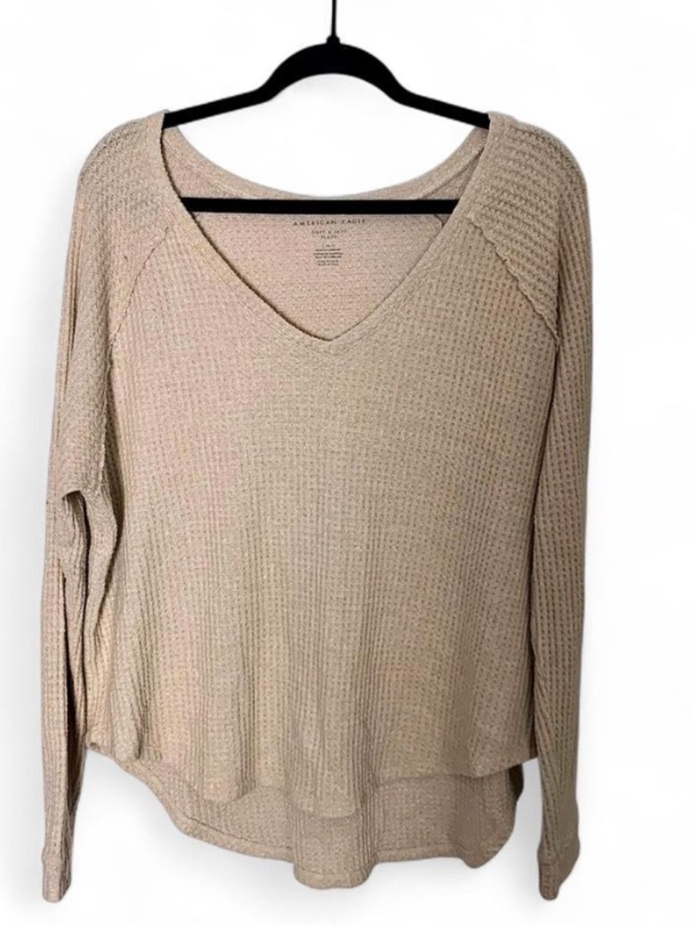 American Eagle Soft & Sexy Plush Waffle Knit V-Neck Top AE knit